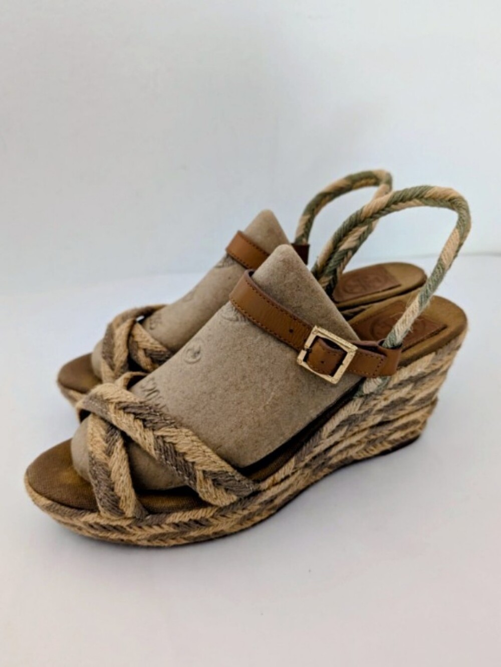 Tori Burch Camelia Braided Ankle Strap Wedge Espadrille Sandals Women's Size 9